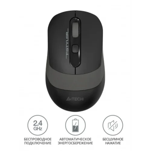 Мышь A4Tech Fstyler FG10S черный/серый оптическая (2000dpi) silent беспроводная USB для ноутбука (4but)